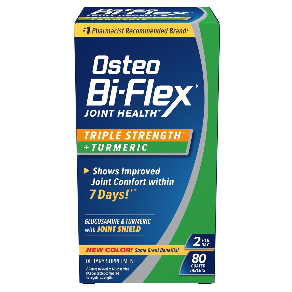 Osteo Bi- Flex Glucosamin Triple Strength Plus Gurkemeje supplement med Curcumin til fælles støtte og vifte af bevægelse, 40 dages forsyning, 80 overtrukne tabletter, fælles sundhed næringstilskud