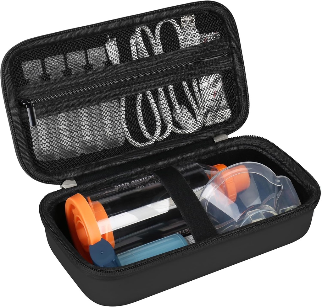 Hård sag for Astma Inhaler, Håndholdt plads til børn og voksne, Masker, Inhaler Holder Astma Travel Bag Carriering Organizer med Mesh Pocket fit Medicin og tilbehør, Sort