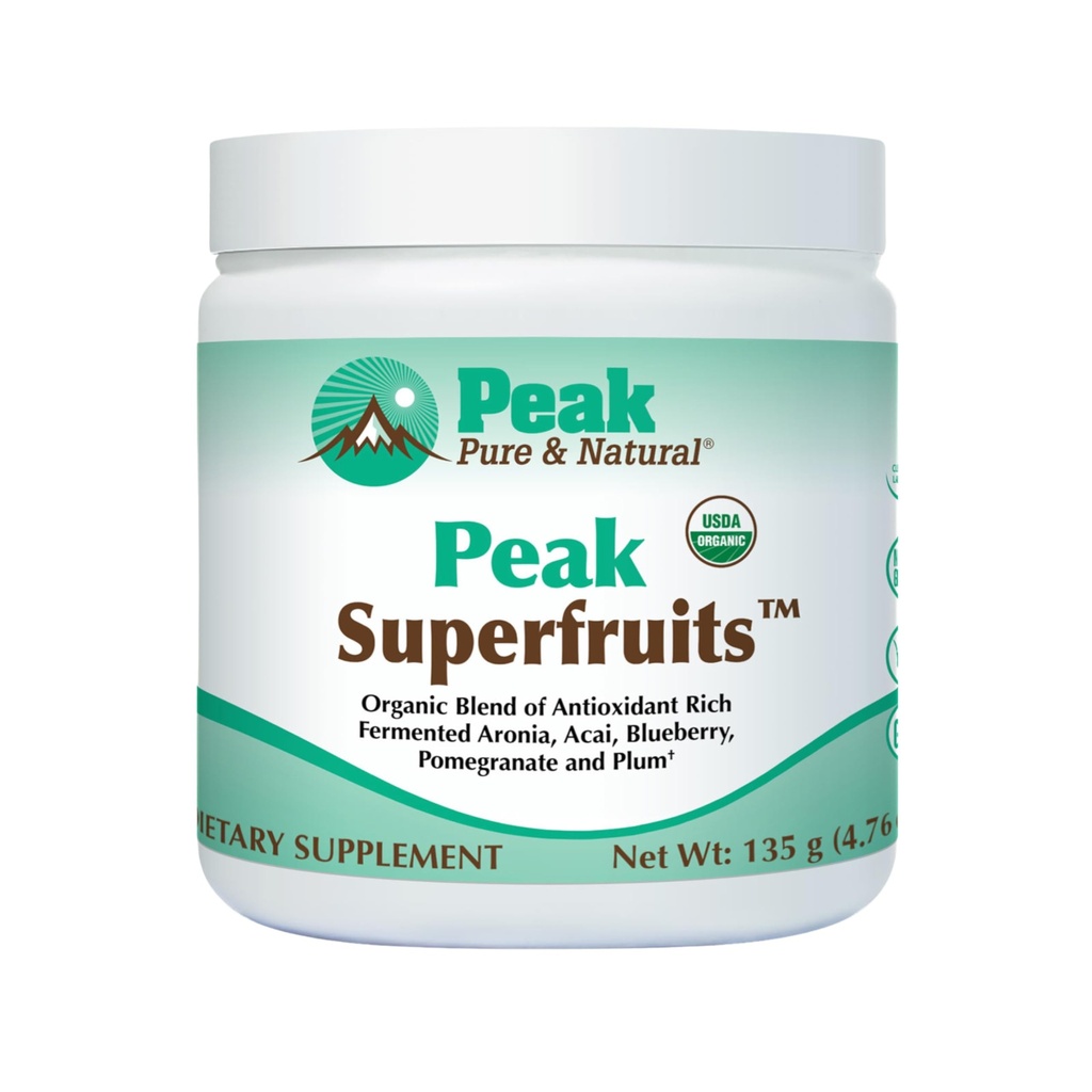 Peak økologiske superfrugter - Polyphenol Rich Superfood Powder - Non- GMO Gæret Aronia Berry, Acai, blåbær, Pomegranat, og Plum - Aging, Metabolisk sundhed, Heart Health (30 Servere)