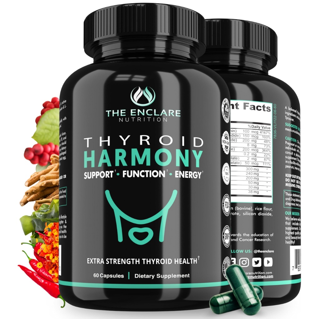 ENKLARE NUTRITION Thyreoideasupporttillæg med jod - Balance Hormon for energi, Metabolisme, Focus, Stress, Mood. Ashwagandha, Zink, Selen, B12-vitamin, Kelp, Magnesium, L Tyrosin (1)