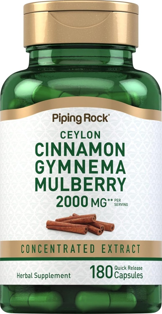 Piping Rock Ceylon Cinnamon Gymnema Mulberry Complex | 2000mg | 180 Capsules | Herbal Supplement | Concentrated Extract | Non-GMO, Gluten Free