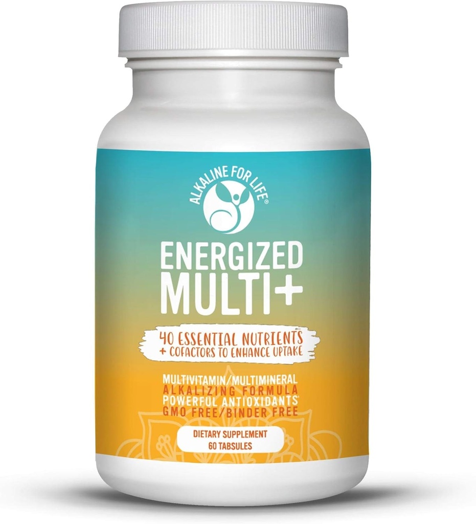 Energiseret Multi - Potent Multivitamin med 40 fuldt biotilgængelige næringsstoffer B Complex vitaminer, D-vitamin, C-vitamin, vitamin K, zink, Quercetin, Calcium, Magnesium i alkaliserende former - 180 faner