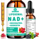 NAD Kosttilskud til kvinder & mænd, Liposomal NAD Nicotinamid Riboside Resveratrol 900mg, TMG, Quercetin, vitamin B3, Organic Liquid NAD Resveratrol Supplement for Longevity, Energy, Anti- Aging, Focus