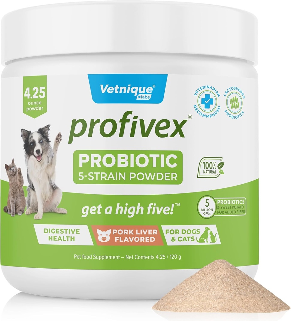 Vetnique Labs Profivex Probiotika til hunde Alle naturlige hunde tykkere og pulver til fordøjelsessygdomme Probiotika Kosttilskud til hunde 5 Probiotika & Prebiotika (pulver, 4.25oz)
