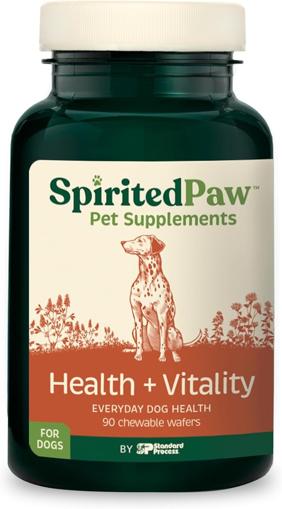 Spirit Paw Health + Vitality for Dogs - Pet Supplement for immunsystem, Coat, Lever sundhed & mere - Hund Multifunktionel Support med cholin, calcium, zink, & Vitamin D og A - 90 Chewable Wafers