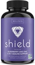 WellPath Shield Elderberry Capsules - 5-in-1 Immunstøtte Booster med zink, C-vitamin, Echinacea, Bee Propolis - Premium Zink supplement - 600 mg Sambucus Black Elderberry piller til voksne - 60 Ct