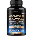Magnesiumtillæg - 5 i 1 Complex - 124; Glycinate - 124; Citrate - 124; Malat - 124; Taurat - 124; Oxide - Made in USA - Stress, Muscle & Heart Support - Vegan, Natural, Non- GMO - 180 Kapsler, 2 Måned Supply