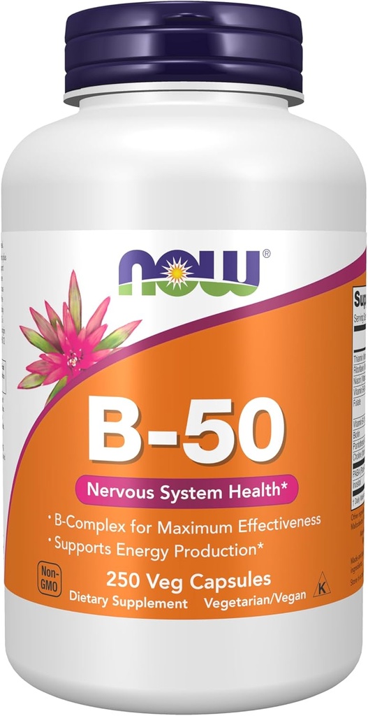 NOW Supplements, Vitamin B-50, Energy Production*, Nervous System Health*, 250 Veg Capsules