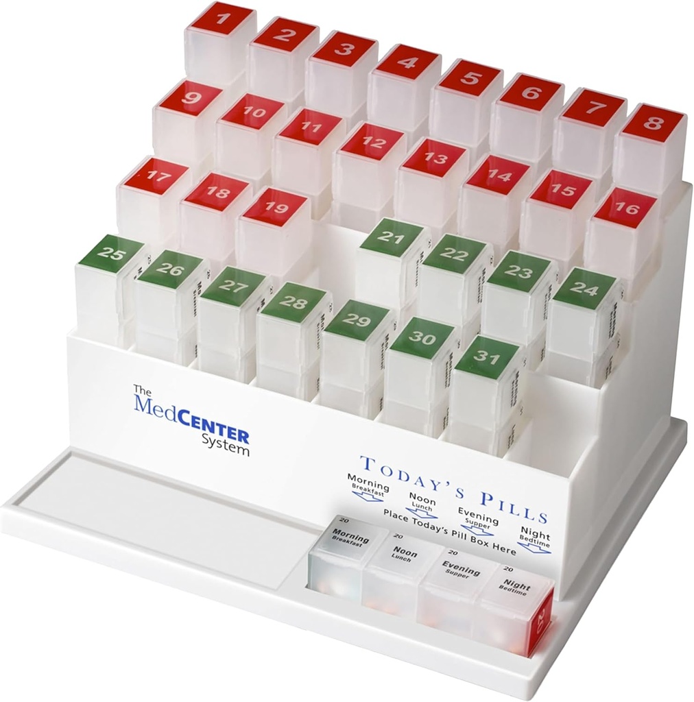 Medcenter Månedlig Pill Box Organizer, 4 gange om dagen, Store 31 Daily Pill Cases med Udvalg for Vitaminer, Kosttilskud, Medicin, 31 Dag Pill Organizer