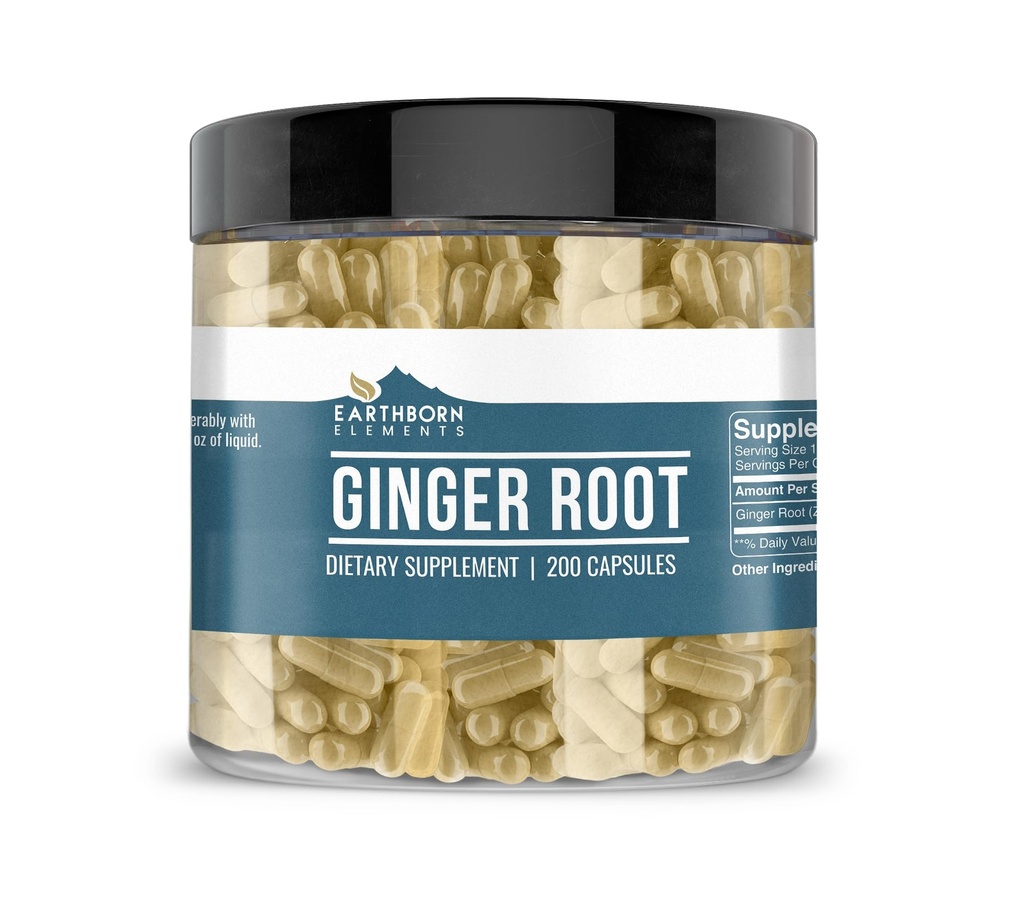 Earthborn Elements Ingefær Root (200 kapsler) Pure & Ufortyndet, Ingen tilsætningsstoffer