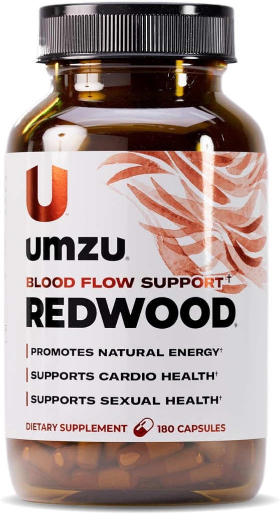 UMZU Redwood Blood Flow nitrogenoxid supplement til mænd og kvinder, blodtryk, cirkulation, Stamina, energi (30 dages forsyning 124; 180 kapsler)