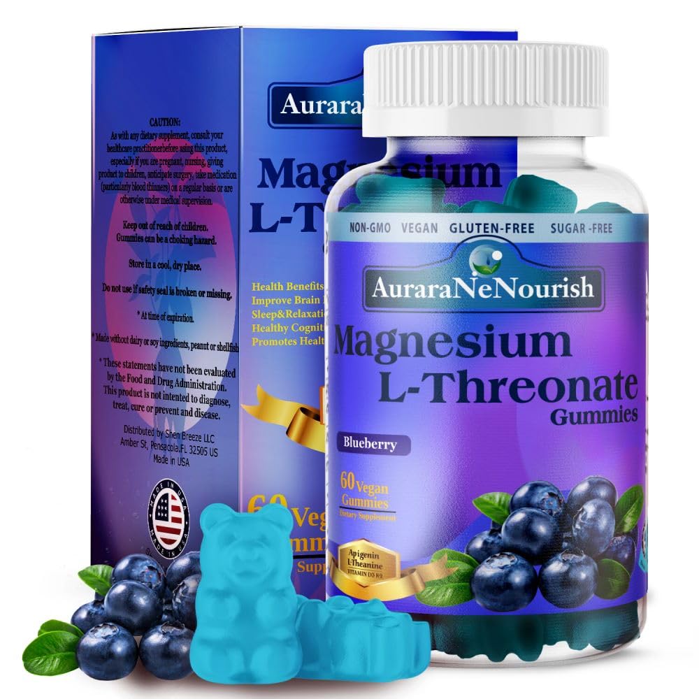Magnesium L- Threonate Gummies w. Apigenin L- Theanin, Advanced 11- in-1 Magnesiumtilskud w. D3 K2 B6-vitamin til søvn kognitiv hjerne & slap, høj Absorption Magnesium Gummies for voksne & børn