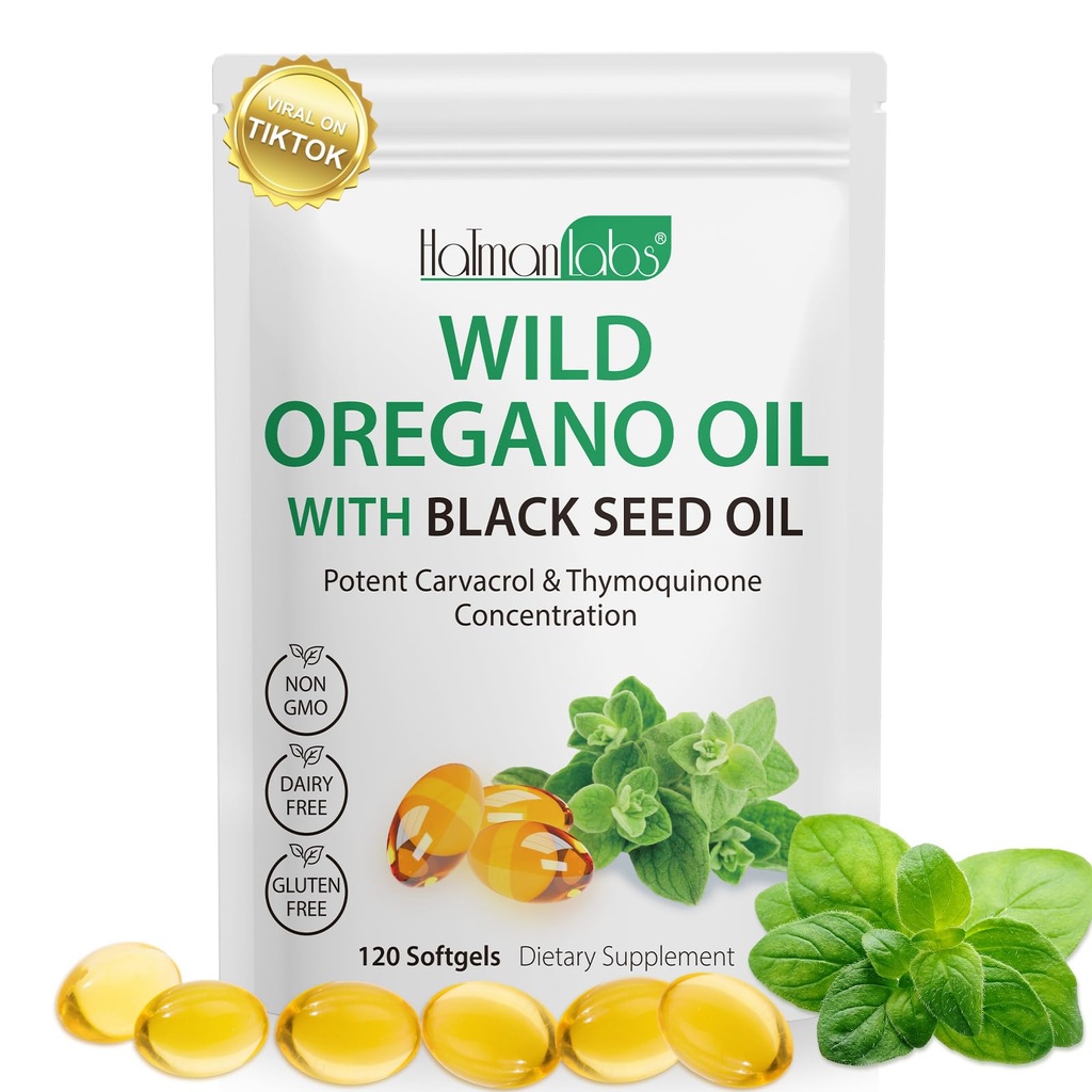 Oregano Oil Kapsler, 2 i 1 Olie af Oregano med Black Seed Oil, Oregano Oil Supplement Kapsler, Organic Oil of Oregano Extract, Non- GMO, Gluten Free