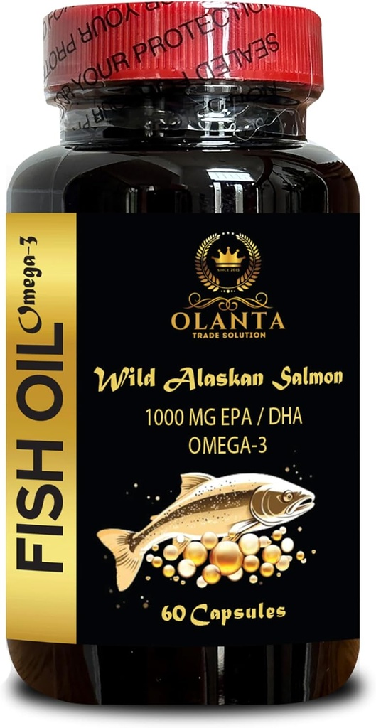 Omega 3 Fiskeolie - Kilde Omega 3 tillæg, Wild- fanget Fish Oil, Organic Omega 3 Fedtsyretilskud burpless 1 Flaske 60 Kapsler
