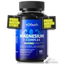 Magnesium 7 Kompleks tillæg Avanceret med Glycinat Citrat Malatchelat Taurat Orotere Aspartat, Kapsler med zink, D3- vitamin & B6 til søvn, Muskellindring, 60 Kapsler