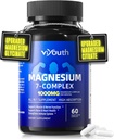 Magnesium 7 Kompleks tillæg Avanceret med Glycinat Citrat Malatchelat Taurat Orotere Aspartat, Kapsler med zink, D3- vitamin & B6 til søvn, Muskellindring, 60 Kapsler