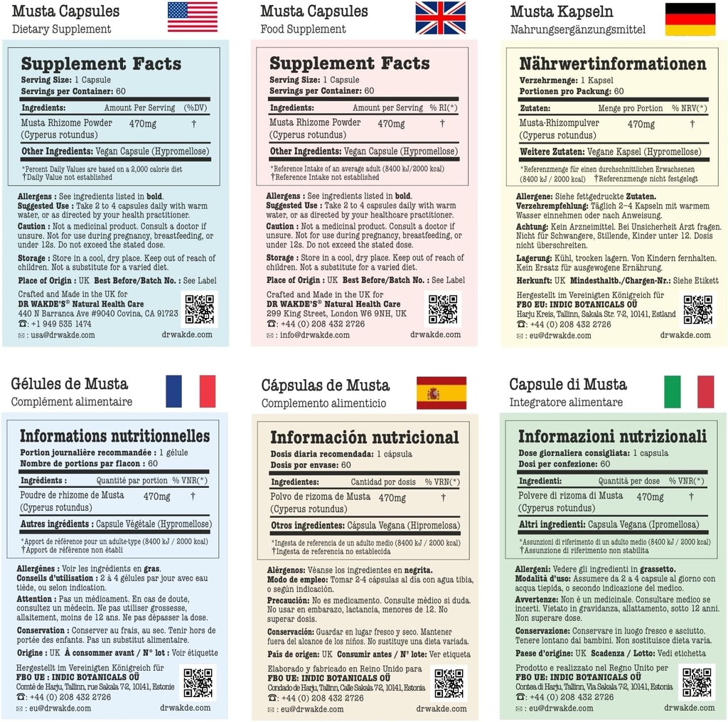 DR WAKDE 's Musta Kapsler (Cyperus rotundus, 60 Veg Caps, Plant- baseret supplement, Ayurvedic Herb, All Natural, Vegan)