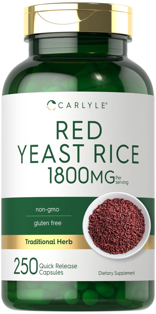 Carlyle Red Yeast Rice Supplements 124; 1800 mg • 124; 250 kapsler • 124; non- GMO & Gluten Free