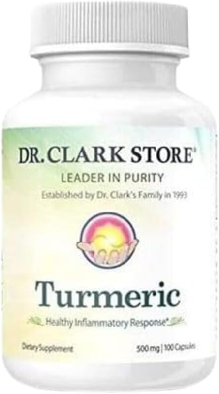 Dr Clark Store Turmeric Curcumin 500mg – 100 Capsules, Immune Support, Natural Herbal Supplement, Non-GMO, Vegan, Antioxidant Boost