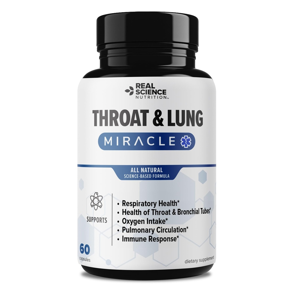Real Science Throat & Lung Detox kapsler til Clear Mucus, Sore Throat & Support Breathing - Lung Support Supplement med Vinitrox, GABA, Vitamin C & D for Long- Term Hough & Respiratory Relief, 60 Caps