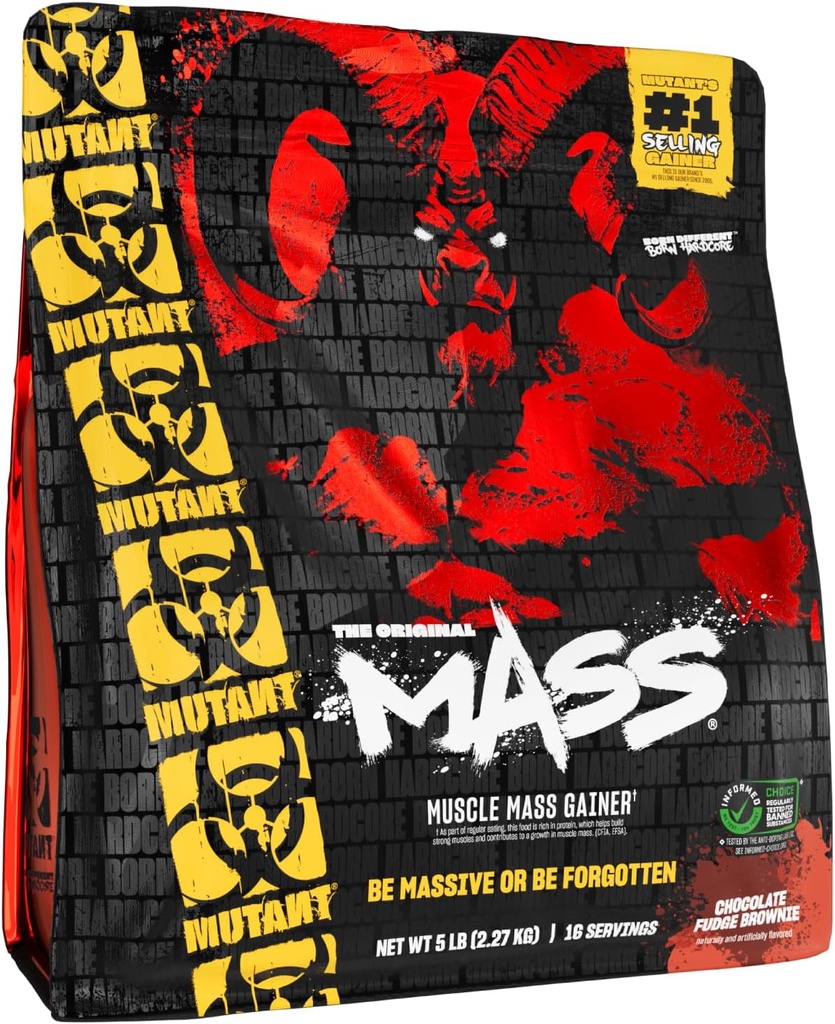 Mutant Mass Weight Gainer Protein Powder - High Calorie Protein for Lean Mass, Muscle Build, & Bulking - 5 Pound - Chokolade Fudge Brownie