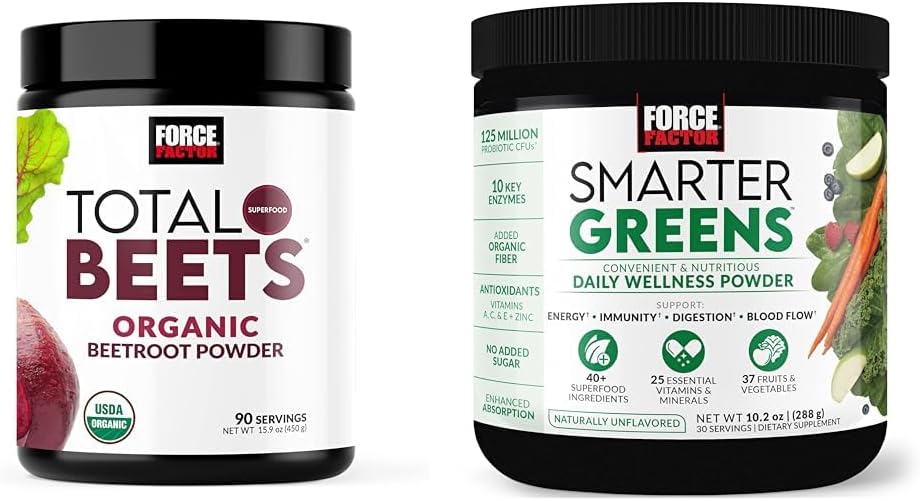 Kraftfaktor Total Beets Organic Beetroot Powder Superfood to Boost Daily Nutrition, USDA Organic & Smarter Greens Daily Wellness Powder to Support Energy, Immunity & fordøjelse