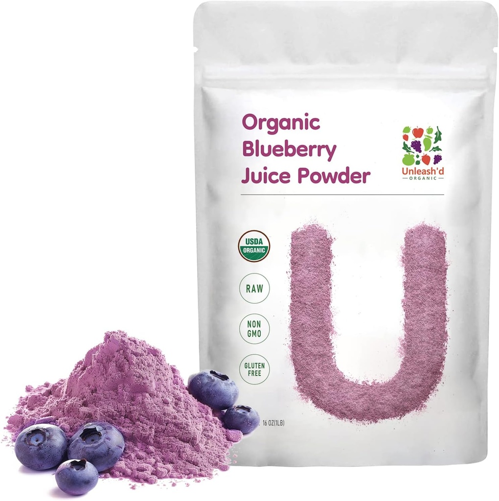 UNLEASH 'D ORGANISK Økologisk blåbær Juice Powder 16 oz 100% Pure Natural Green Food, rig på antioxidanter og vitaminer, hjælpemidler fordøjelse og øger immunfunktion