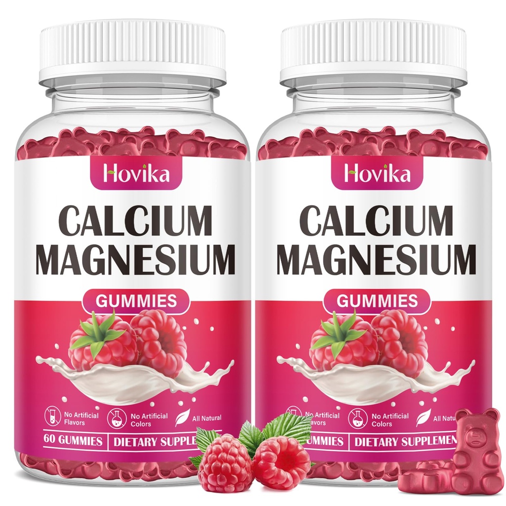 Calcium Magnesium Zink Gummies- Calcium Magnesium 2: 1 forhold med vitamin D3, K2, B6, B12 for ben styrke, muskelfunktion & nerve sundhed, ekstra Absorption Formel, Vegan, Raspberry Flavor 120 Gummies