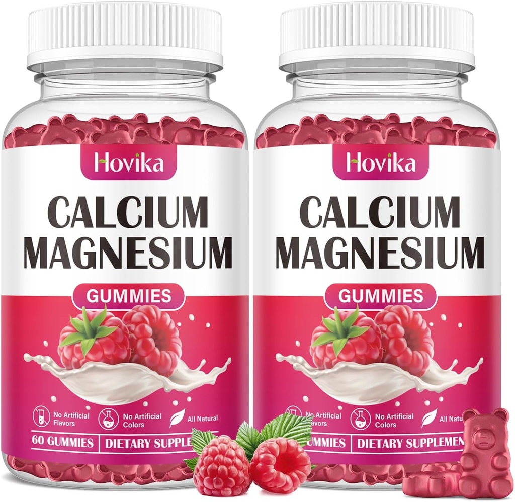 Calcium Magnesium Zink Gummies- Calcium Magnesium 2: 1 forhold med vitamin D3, K2, B6, B12 for ben styrke, muskelfunktion & nerve sundhed, ekstra Absorption Formel, Vegan, Raspberry Flavor 120 Gummies