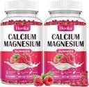 Calcium Magnesium Zink Gummies- Calcium Magnesium 2: 1 forhold med vitamin D3, K2, B6, B12 for ben styrke, muskelfunktion & nerve sundhed, ekstra Absorption Formel, Vegan, Raspberry Flavor 120 Gummies