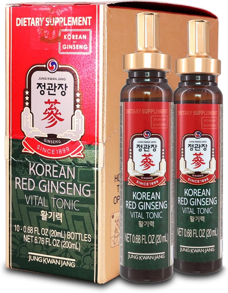 JUNG KWAN JANG Vital Tonic Koreansk Rød Ginseng, Ginger, Fruit Blend Wellness Skud for energi, fokus, cirkulation og immunitet supplement, 10 Greve