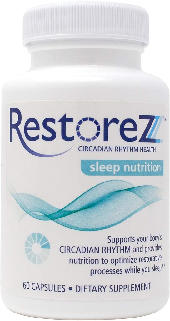 RestoreZ Sleep Nutrition (60 kapsler) Natural Sleep Aid Support - Gendanne Restored Sleep and Circadian Balance - Ikke-Habit Danning Sleep Vitamin