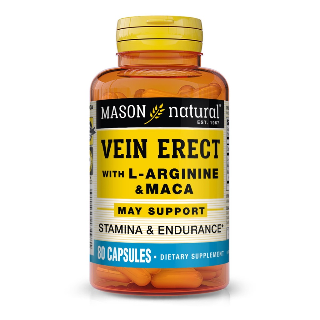 MASON NATURAL Vein Erect med L- arginin og Maca - understøtter seksuel og vaskulær sundhed, supplement til Varicose Veins og Spider Veins, 80 kapsler