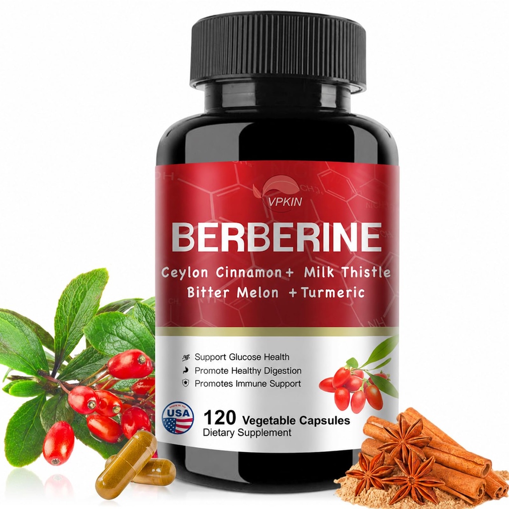 Berberine Supplement 19,060mg, Berberine med Ceylon kanel, Bitter Melon, Milk Thistle, Berberine HCl Supplement (120 kapsler)