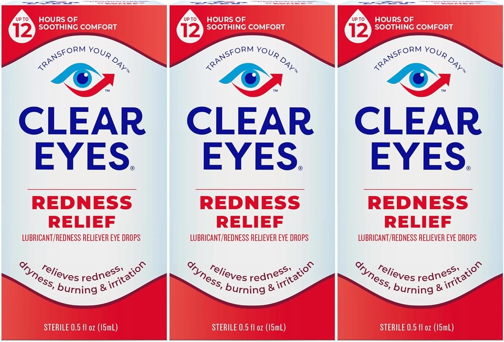 Clear Eyes Redness Eye Relief Eye Drops, 0.5 Fl Oz, pakke med 3
