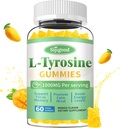 L-Tyrosine Gummies for Adults and Kids - 1000mg L-Tyrosine Supplement Focus Gummies for Brain, Mood, Energy Support, Vegan & Gluten-Free, Mango Flavor, 60 Count
