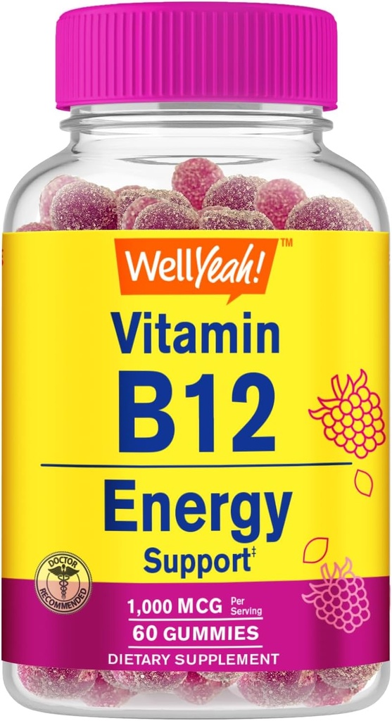 WellYe Vitamin B12 1000mcg Gummies - for Energi, Mood, Metabolisme og Immunsystem Support - Vegansk Friendly and Gluten- Free, GMO Free and Doctor Recommended - 60 Gummies