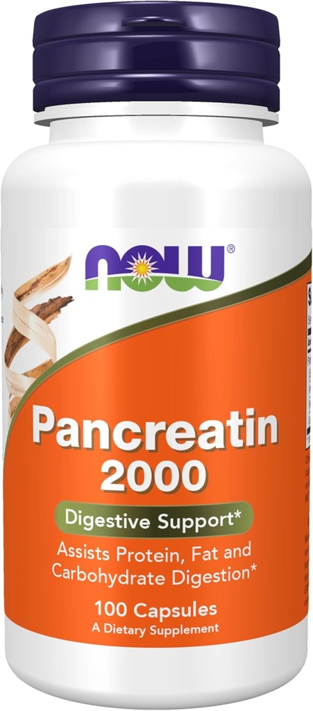 NU Kosttilskud, Pancreatin 10X 200 mg med naturligt forekommende protease (Protein Digesting), Amylase (Carbohydrat Digesting) og Lipase (Fat Digesting) Enzymer, 100 Kapsler