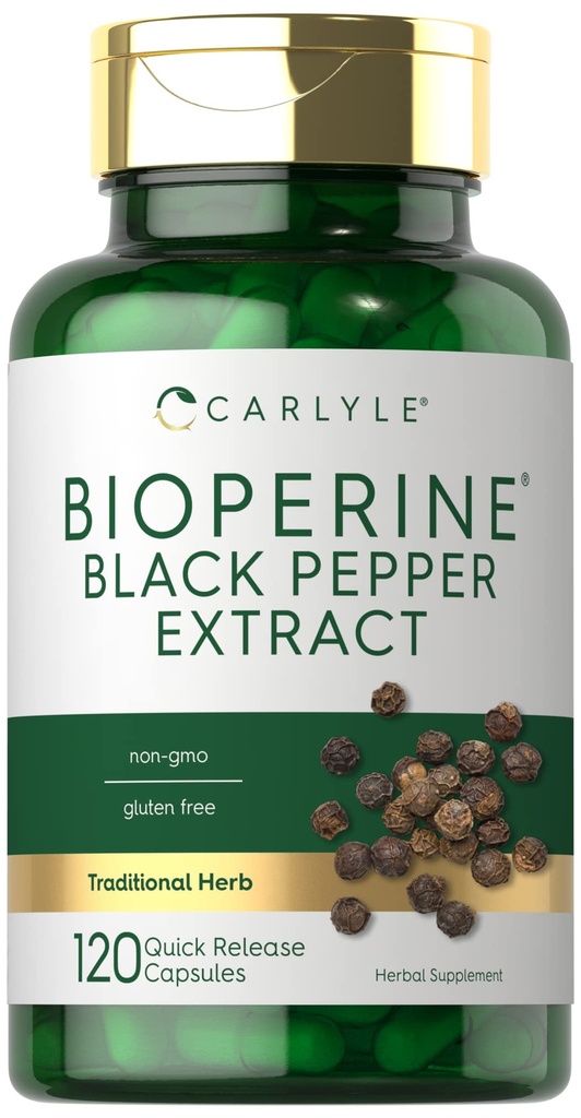 Carlyle Bioperine 10mg 10 mg 12 4; 120 kapsler 12 4; Non- GMO & Gluten Free