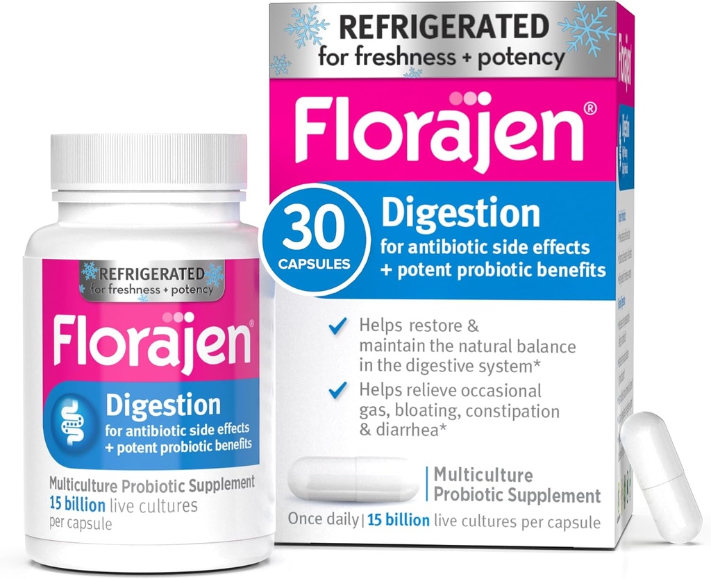 Florajen fordøjelsesprobiotika, Gut Health Supplement med Forstoppelse og Bloating Relief for voksne, 30 Greve (kølet)
