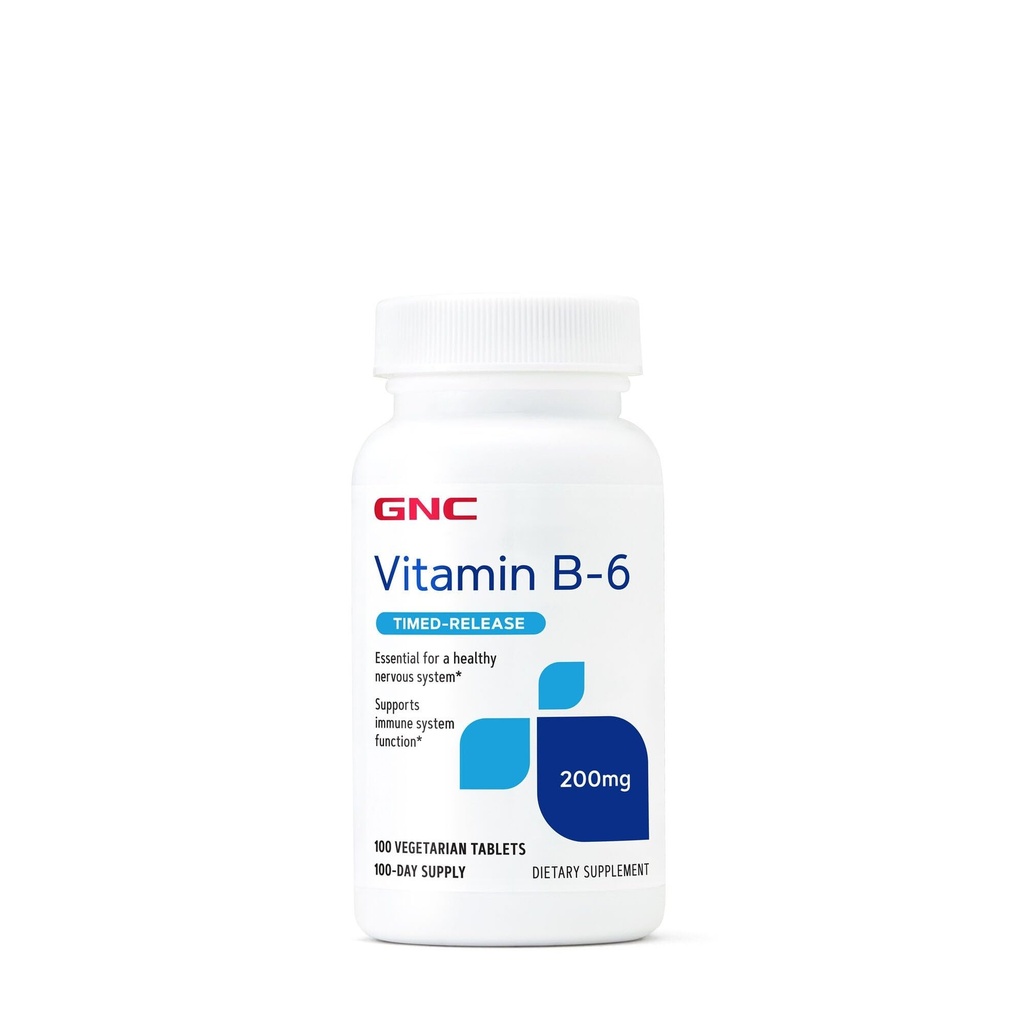 GNC vitamin B6 200mg tillæg, understøtter immunsystemet og nervesystemet, 100 Servering