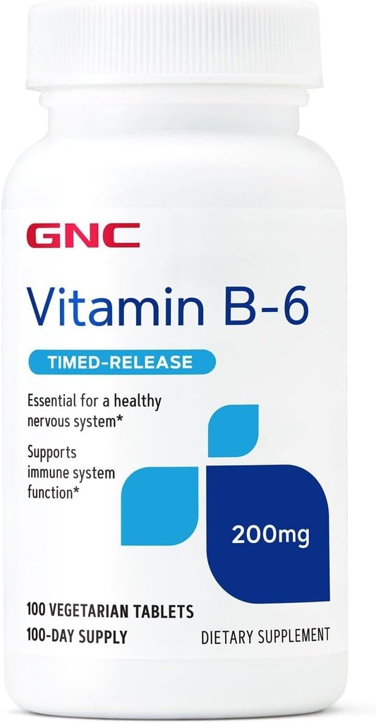 GNC vitamin B6 200mg tillæg, understøtter immunsystemet og nervesystemet, 100 Servering