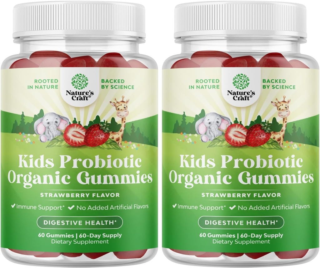 Natures Craft USDA Organic Probiotic Gummies for Kids - Vegan Non- GMO Kids Probiotic Gummy Vitamin til Immunitet og fordøjelse - genert 2.5B CFU Organic Probiotika Strawberry Flavor (4 måneder)