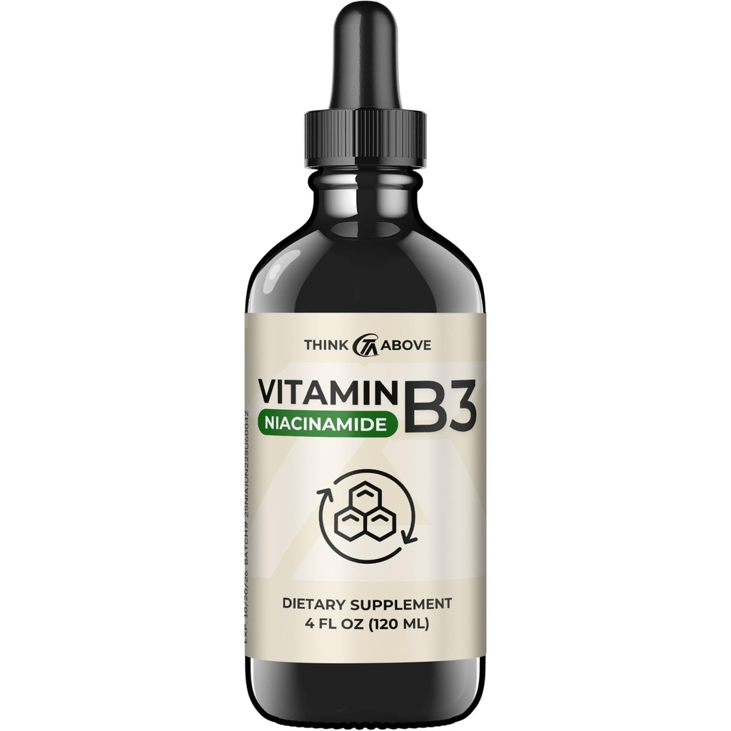 Flydende vitamin B3 (som Niacinamid) Supplement - Ikke flush form af Niacin - Hurtig Absorption - Praktisk Niacin dråber til kvinder og mænd - 4 oz (120ml)