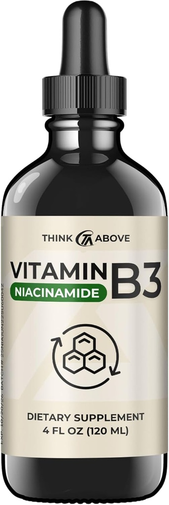 Flydende vitamin B3 (som Niacinamid) Supplement - Ikke flush form af Niacin - Hurtig Absorption - Praktisk Niacin dråber til kvinder og mænd - 4 oz (120ml)