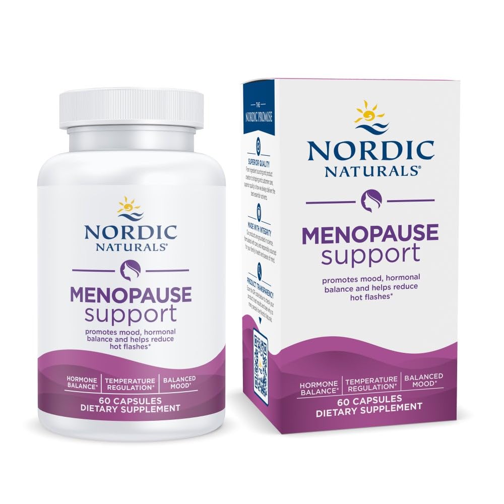 Nordic Naturals Menopause Support -Unflavored - 60 Kapsler - Kvinder Hormon-Support Supplement til Menopause, Mood Balance & Hot- Flash Support - Plantbaserede urter og Phytoestrogens - 30 Serveringer