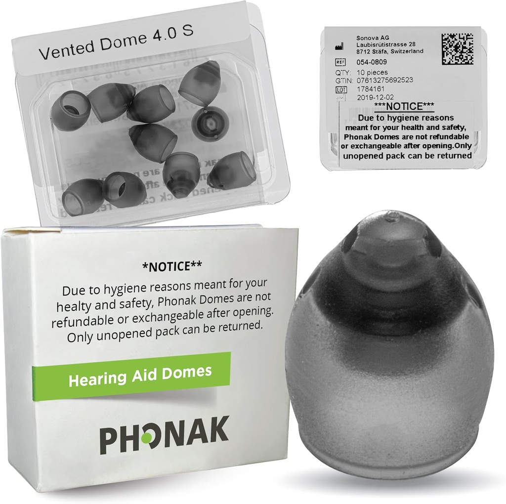 Phonak Vented 4.0 Dome Lille (0,29 tommer = 7.5mm) 10 Domæner, Ægte OEM Schweiz Erstatning af Sonova, Hørestøtte Dommere for Phonak Audeo Marvel Paradise Lumity Tilbehør -1 Pack / 10 Domæner i alt