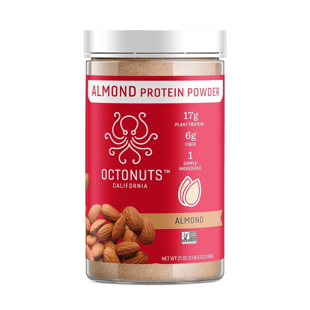 OCTONUTS Mandel Protein Powder Unflavored 21oz - Single Ingredient Plant Based Vegan Protein - Clean Low Carb Blend med 17g Protein, 6g Fiber - Keto, Paleo, Gluten Free, Non- Dairy