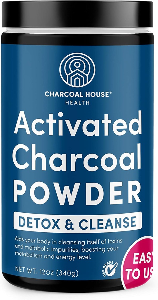 Charcoal House Detox & Cleanse USP Medical Grade Coconut Shell Aktiveret Charcoal Powder for Natural Cleanse & Sundhed - Med høj adsorptiv & hurtig fungerende kapacitet - 12 oz - 1 Qt
