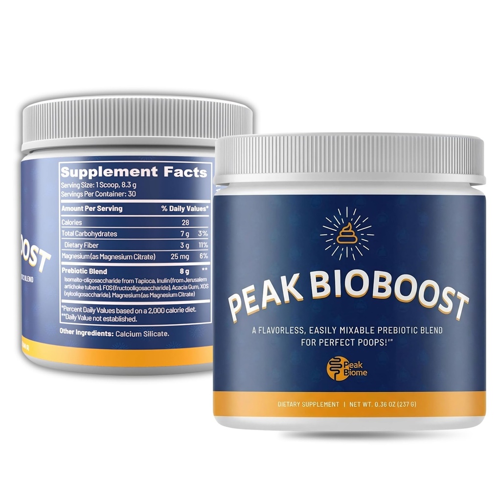 Peak BioBoost - Prebiotic Fiber Supplement - Flavorless fordøjelsestilskud - Let at opløse Prebiotic Powder - Ingen Gluten, Soy eller Dairy - 1 måned levering - 30 Servere